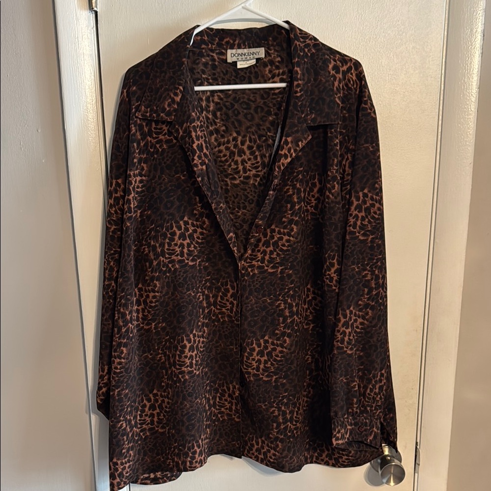 Donna Karan Women's Leopard Print Button Down Shirt - Black and Brown
